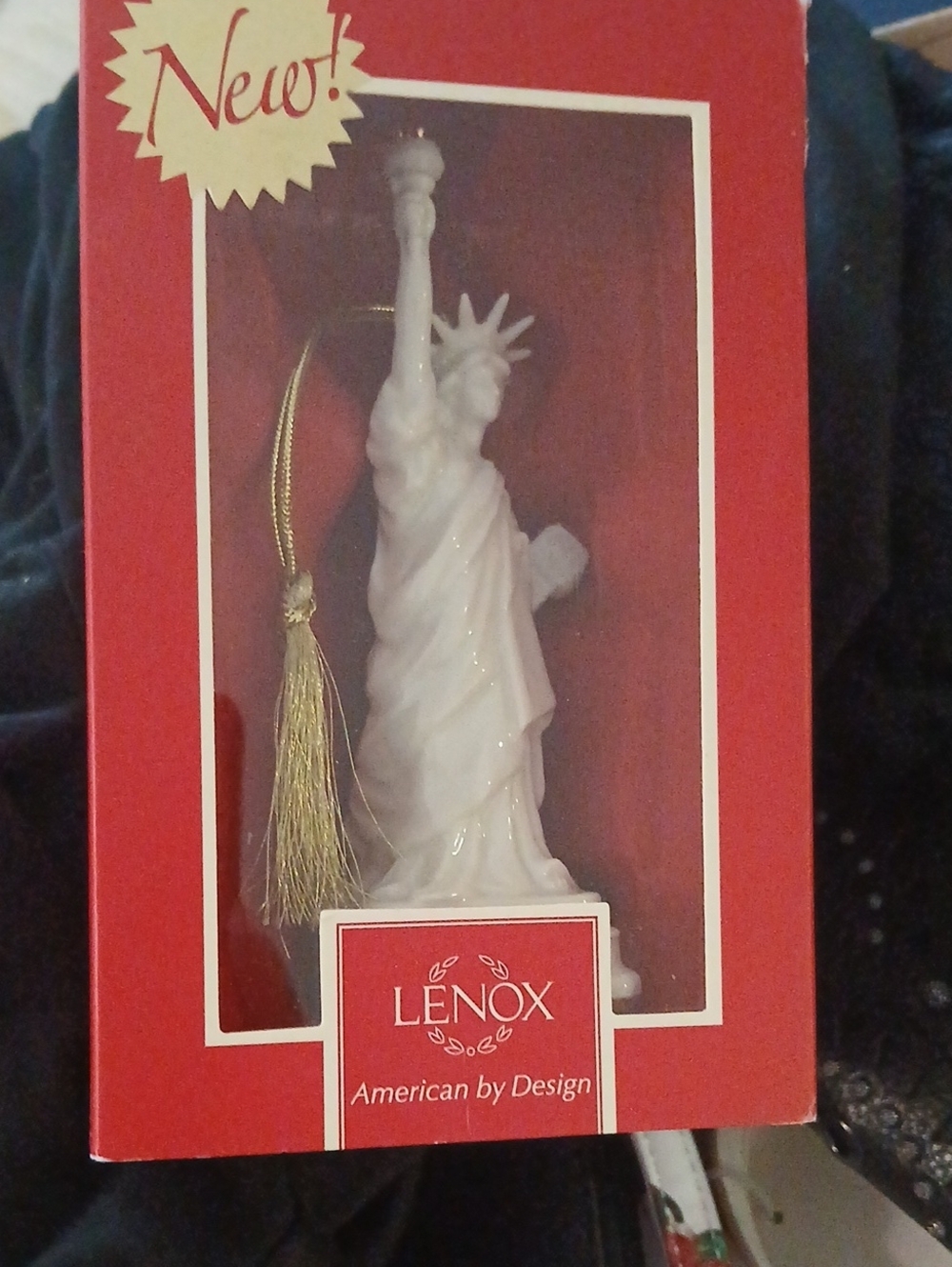 Lenox White Porcelain Statue of Liberty Ornament with Gold Tassel